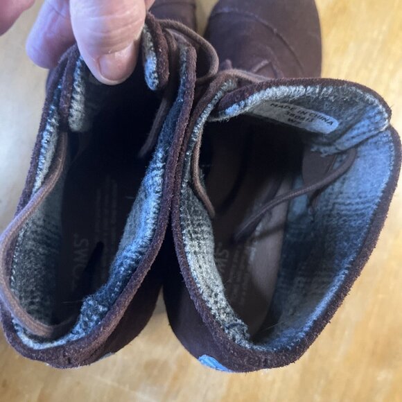 Toms Burgandy Brown Suede wedge booties Women Size 7 - Picture 12 of 13